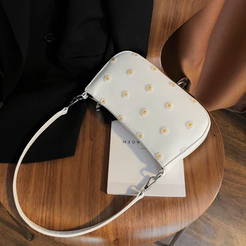 

Small Armpit Bag PU Leather Crossbody Bags For Women 2020 Summer Small Daisies Design Shoulder Handbags Cross Body Bag