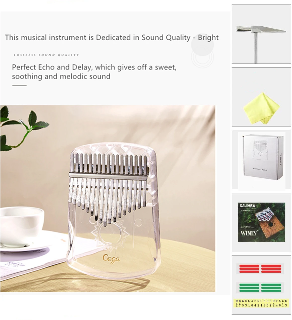 Калимба 17 клавиш большого пальца пианино портативный прозрачный акриловый палец