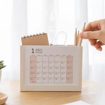 

Yisuremia New Arrival Multifunctional Plastic Pen Holder Desktop Calendar 2021 Stationery Storage Desk Organizer Pencil Box Case