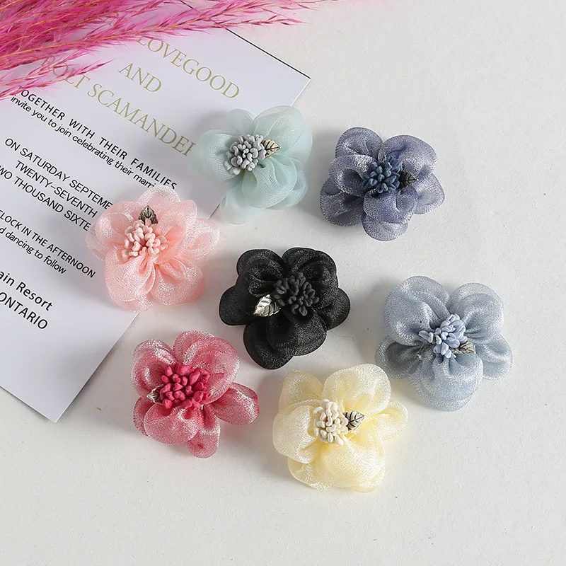 

20 PCS Sweet Cloth Flowers With Stamen Connectors Charm DIY Hair Brooch Accessories For Jewelry Making
