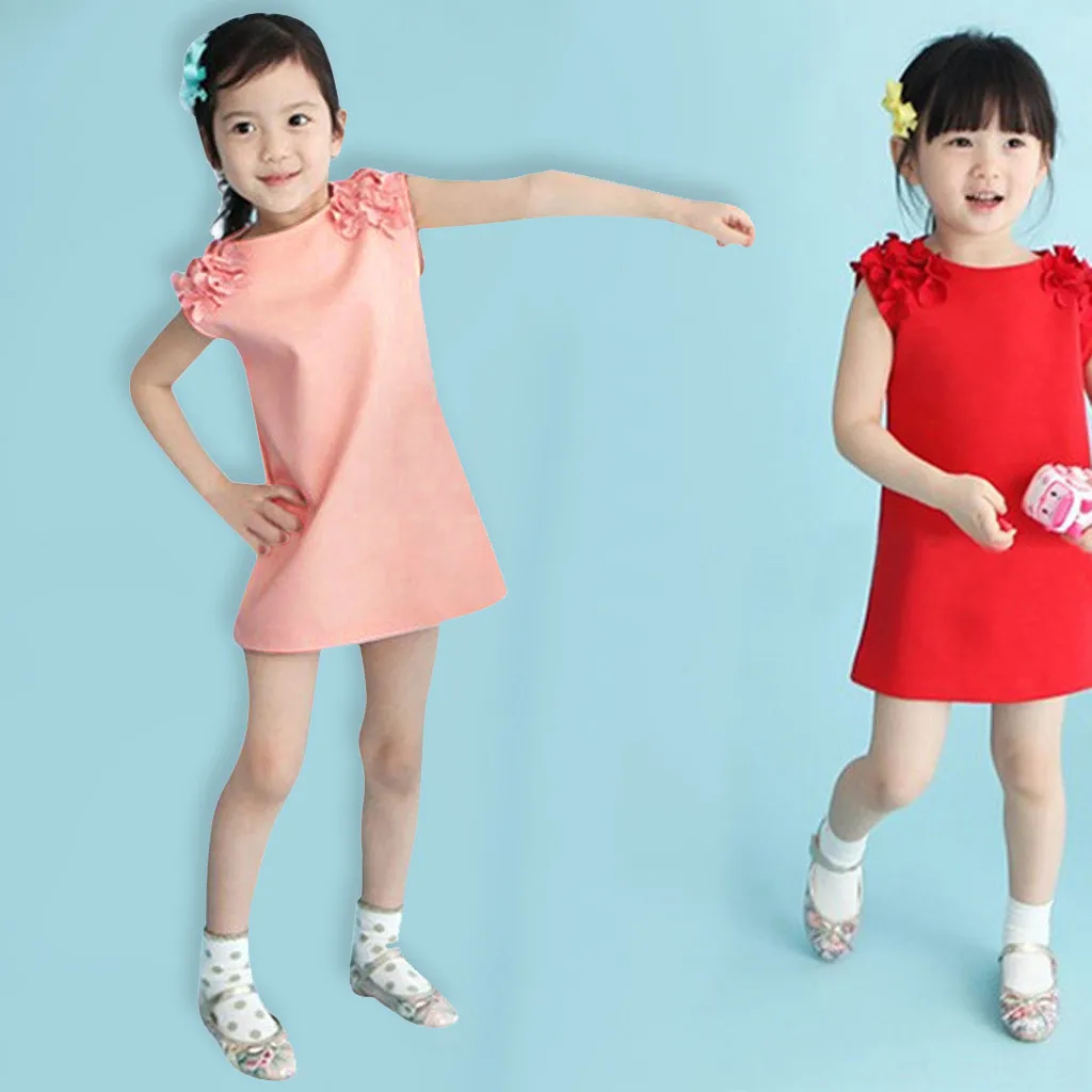 Summer New Baby Girls dress Girls Sleeveless Flower Princess Dress Dress Solid Color kids Baby casual dress 1-6Y