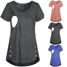 Модная одежда для беременных женщин сплошного цвета с кнопками грудного вскармливания Топы Повседневная футболка Топы для беременных ropa de mujer