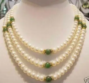

Genuine 7-8mm Freshwater Pearl and Green Jade Gemstone Necklace 17-19''