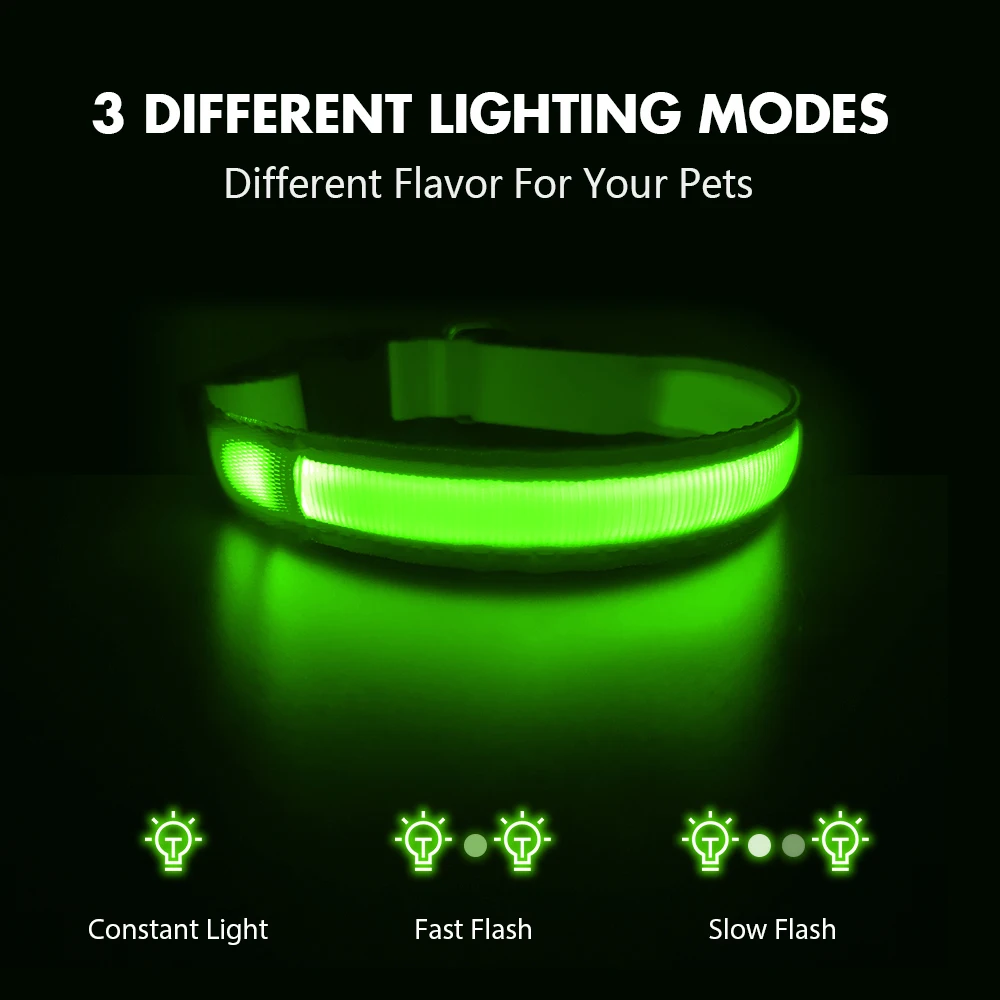 USB de carga intermitente Collar de perro lleva LED luz nocturna para seguridad de Anti-perdido/evitar accidente de coche perro de Nylon Collar ajustable para mascota