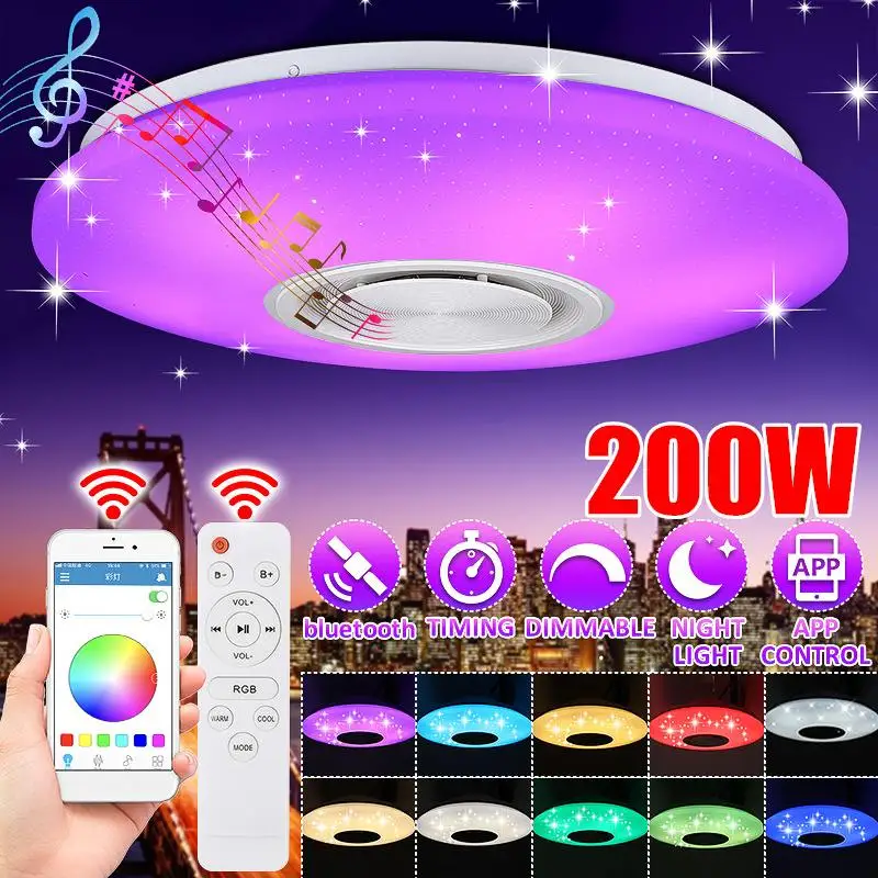 200W RGB Dimmable Music Ceiling Lamp Remote & APP Control Ceiling Lights AC220V Home bluetooth Speaker Music Lighting Fixture