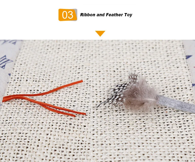 Sisal Cat Scratcher Mat with Ribbon Feather Toy Scratchboard Toys Claws Grinding Pet Supplies
