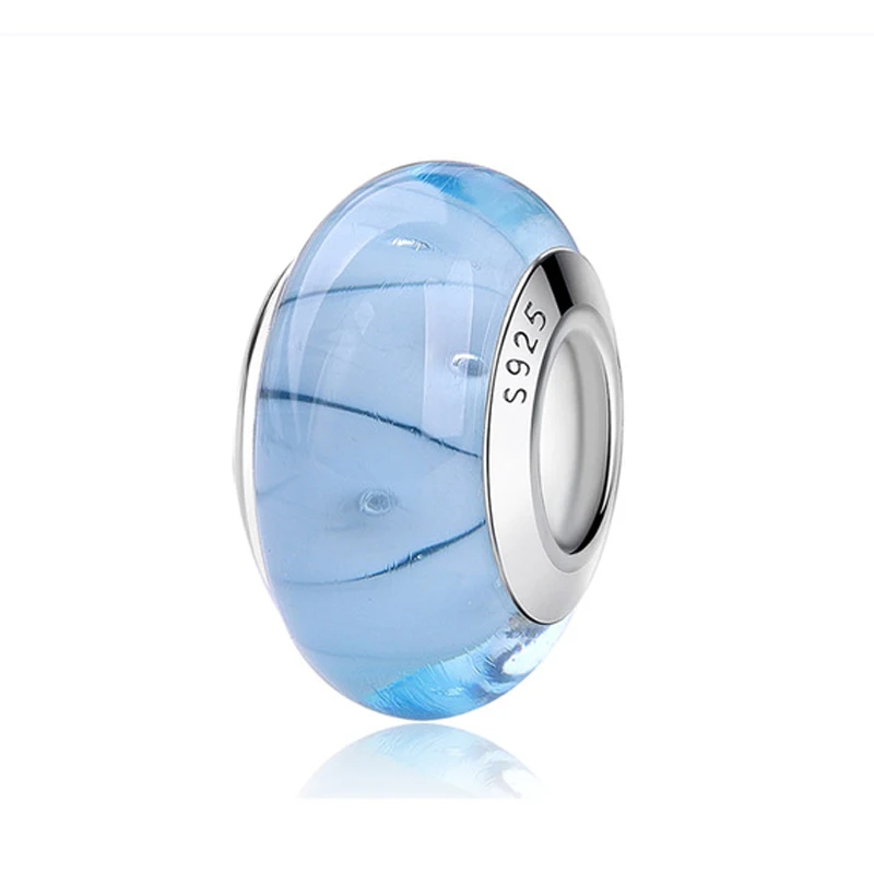 Looking Glass Blue 925 пробы, серебряные стеклянные бусины, шармы, подходят для браслетов Pandora, Радужное граненое муранское стекло, шарм, сделай сам, изготовление ювелирных изделий - Цвет: Looking Glass Blue