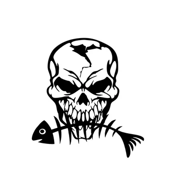 

Car Sticker Personality Fear Fish Skull Fishing PVC Car Decoration Sticker Waterproof Cover Scratch Black/White, 15cm*15cm