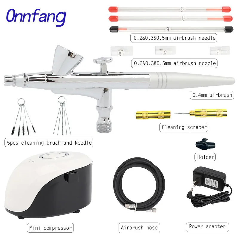 0.2-3-4-5mm WH136 Onnfang Горячая набор воздушных компрессоров с двойным действием Аэрограф Краскораспылитель для дизайна ногтей макияж Air-кисть комплект - Цвет: 0.2-3-4-5mm WH136