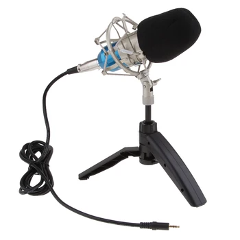 

Plug and Play Condenser Microphone, Home Studio Recording Broadcasting Interview Karaoke with Tripod Stand Filter Shield