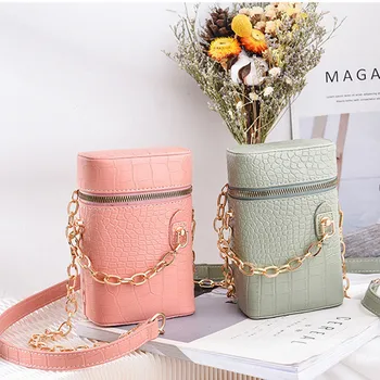 

Mini macaron bucket women's bag fashion chain bags for women summer phone shoulder bag PU zipper crossbody bag solid new bags