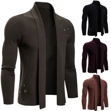 Men's Cardigan Men's Solid  Full Length Sleeve Unbuttoned V-Neck  Knitted Sweater for Spring In European Size