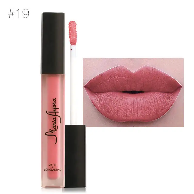 19 Maria ayora губ Цвет Make Up Водонепроницаемый блеск для губ, Длительное Действие, пигмент, красный телесная, бархатная, матовая губная помада, жидкое косметическое средство 12 Цветов - Цвет: 19