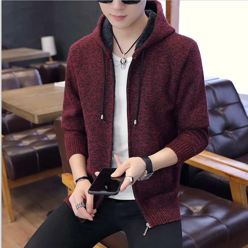

New men's hooded casual sweater winter thickened warm coat zipper cardigan hooded men's clothing