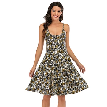 

New Summer Women Sexy Floral Print Sling Dress Chic Female Casual Slim Dresses
