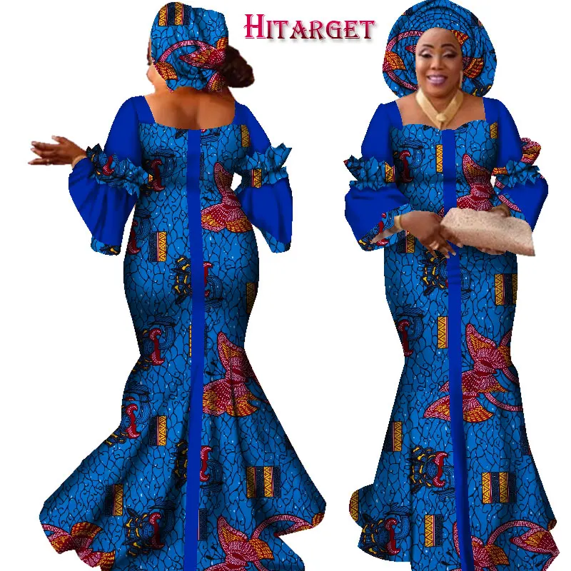 Африканские платья для женщин Модный Дизайн Африканский Базен модный дизайн платье длинное платье с шарфом африканская одежда WY2347 - Цвет: 10