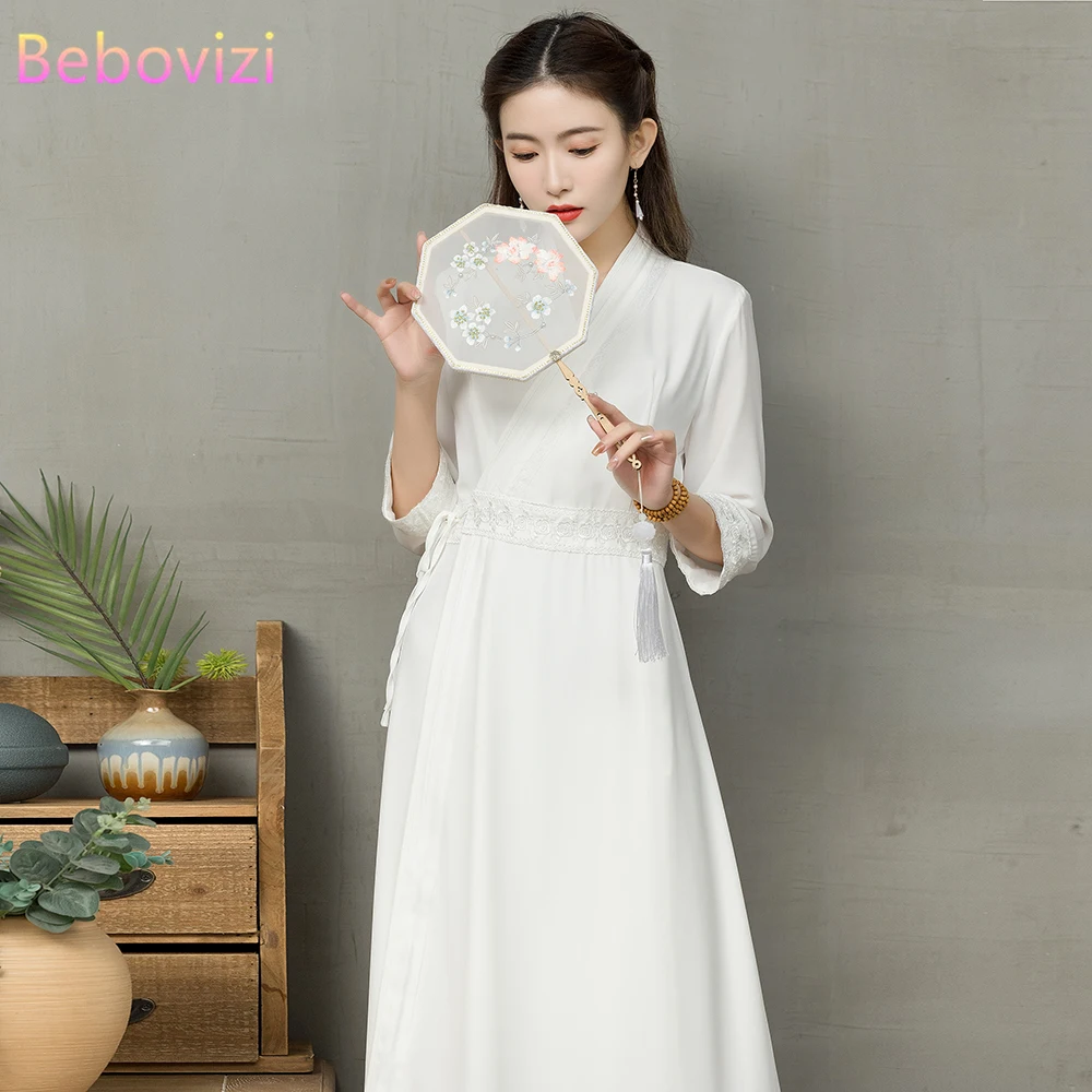 2021 новый элегантный белый Повседневный Китайский традиционный ханьфу платье для женщин Косплей древней китайской костюм империи Сун одежда