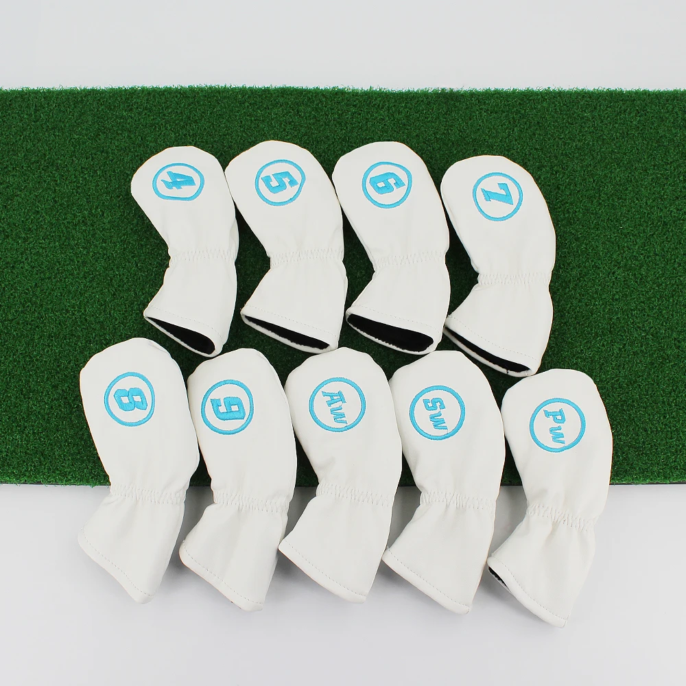 9 Pcs/Set Golf Headcovers For Iron Set Clubs Blue Red White Black Color Waterproof PU Golf Iron Cover Heads Protector