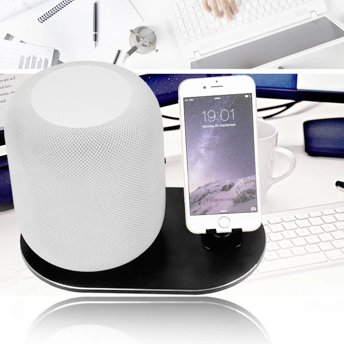 

Compatible Apple HomePod & Cellphones Dock, Non-Slip HomePod Coaster Wall Mount With iPhone Charging Stander Black Grey Silver