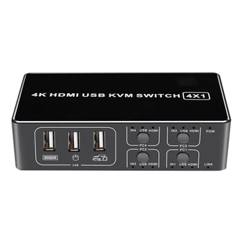 

4K HDMI KVM Switch 4In 1Out USB HDMI1.4 KVM Switcher Splitter with Cable for Keyboard Mouse Printer Monitor