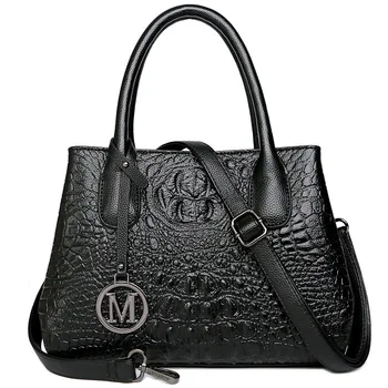 

New Crocodile Pattern Leather Handbag European and American Style Shoulder Bag Middle-aged Female Large Bag Mother Totes Bags
