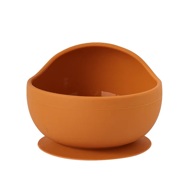 Silicone Baby Feeding Bowl Spoon Kids Tableware Baby Accessories Silicone Plate Spill-Proof Suction Children Self Feeding Dishes Bowl Orange