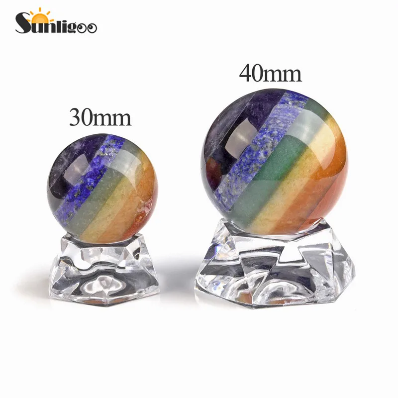 

Sunligoo 30mm/40mm Natural 7 Chakra Stone Healing Crystal Gemstone Ball Divination Sphere Sculpture Figurine With Acrylic Stand