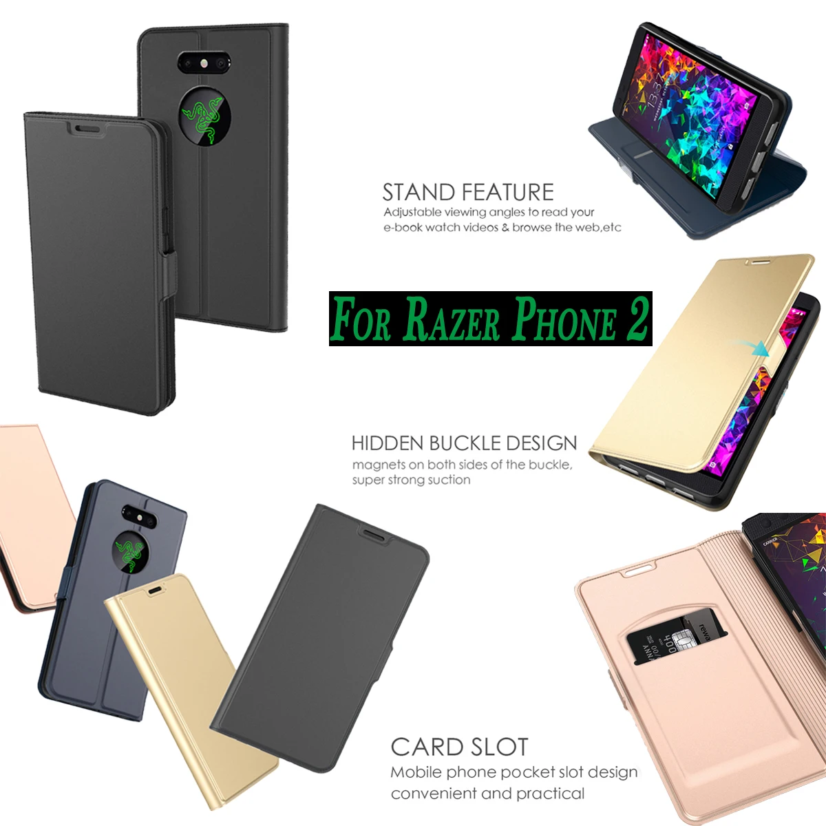 

For Razer Phone 2 Phone Case PU Leather Flip Stand Card Holders Wallet Case with Magnet Buckle For Razer Phone 2 Protective Case