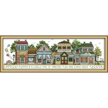 

Street View (6) Cross Stitch Kit DIY House Pattern Needlework Canvas Aida 14ct 11ct Embroidery Set Landscape Decorative Painting