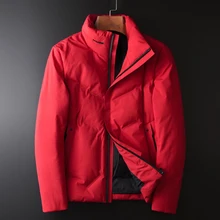 Minglu красный пуховик Мужские куртки Роскошные стоячий воротник белый утиный пух мужские куртки и пальто Зимние приталенные мужские пальто размера плюс 4XL