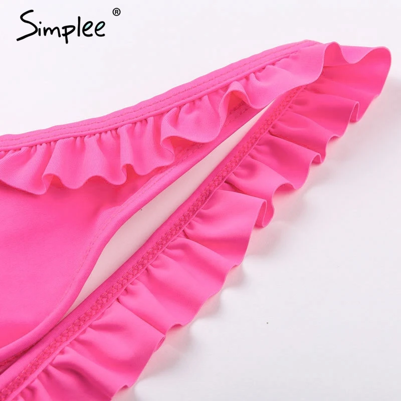 Сексуальный розовый купальник с оборками Simplee, слитный женский купальник со шнуровкой, эффектом пуш-ап и мягкими подушечками, для лета