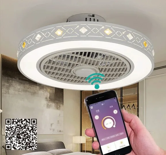 Diamond 50cm Потолочный вентилятор для гостиной с светильник Bluetooth светодиодный умный пульт дистанционного управления Поддержка мобильного телефона ПРИЛОЖЕНИЕ Невидимый вентилятор Домашний Светильник ing круглый - Цвет лезвия: Diamond 50cm