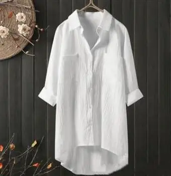 

2020 autumn and winter new products women's casual solid color shirt maa1 cotton and linen long sleeve top K20R1011-01-05