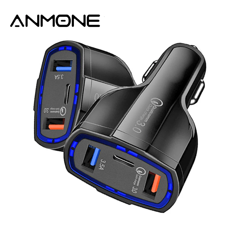 ANMONE 3 Ports USB Car Charger For Sony Xperia 1 QC3.0 USB C Charge