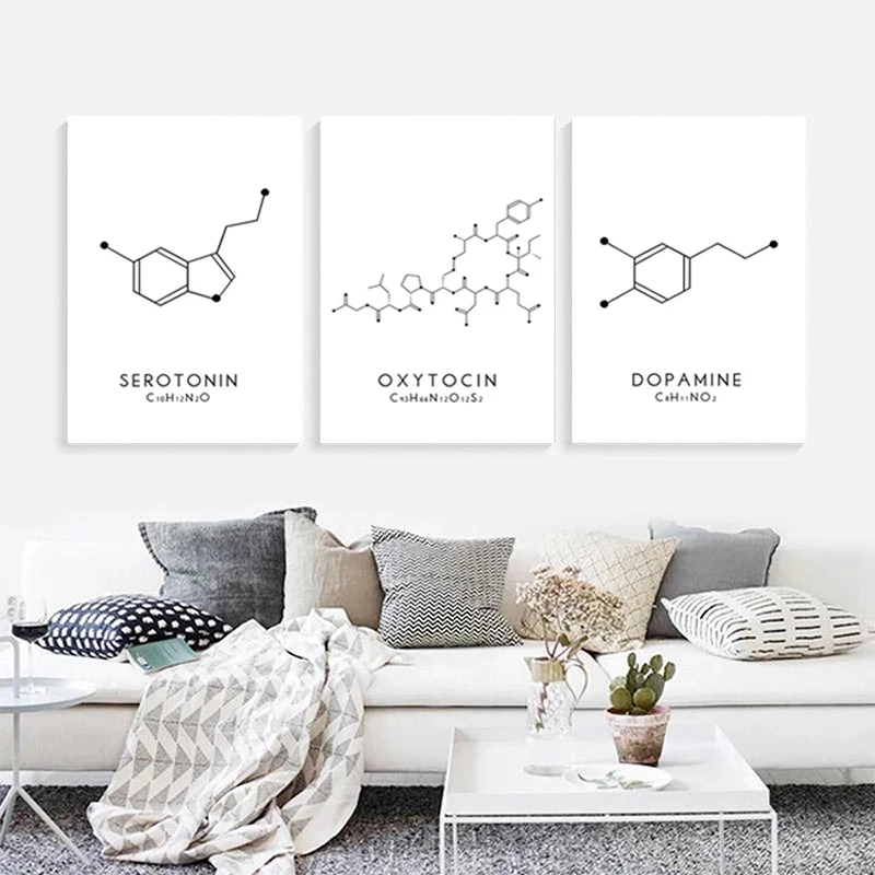 Molecule Chemical Dopamine Serotonin Molecular Formula Chemistry Science Wall Art Canvas Painting Living Room Decorative Poster