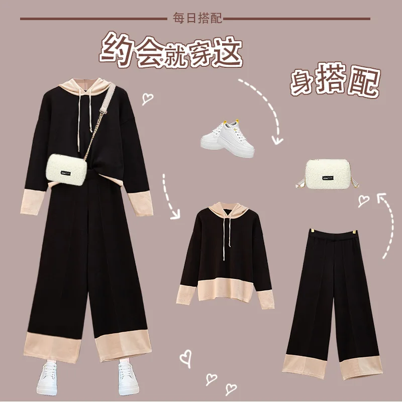 

Photo Shoot Large Size Dress 2020 Spring Loose-Fit Hooded Tops WOMEN'S Hoodie Loose Pants Two-Piece Set #8127