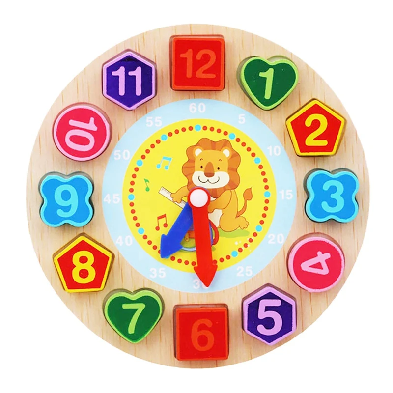 Lion Деревянные игрушки, красочные 12 цифровых часов, игрушки с цифровой геометрией, когнитивные часы, игрушки для детей, Игрушки для раннего образования, пазлы, ранние L - Цвет: Lion