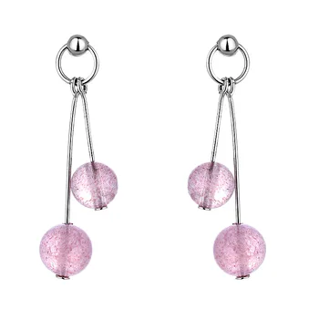 

FUN-BEAUTY Frosty Strawberry Crystal Moonstone Eardrop S925 Sterling Silver Earring Temperament Pink Rotating Beads Fashion Lady