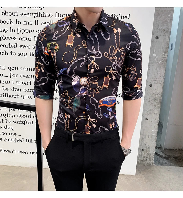 Брендовая мужская рубашка с коротким рукавом Camisa, модная повседневная приталенная рубашка, летняя Дизайнерская одежда для клубной вечеринки, выпускного вечера