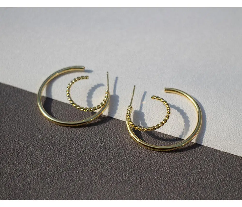 Серьги из стерлингового серебра 925 пробы, модное двойное кольцо, крученые большие круглые серьги, темпераментные индивидуальные серьги для девушек и женщин, ювелирное изделие для ушей