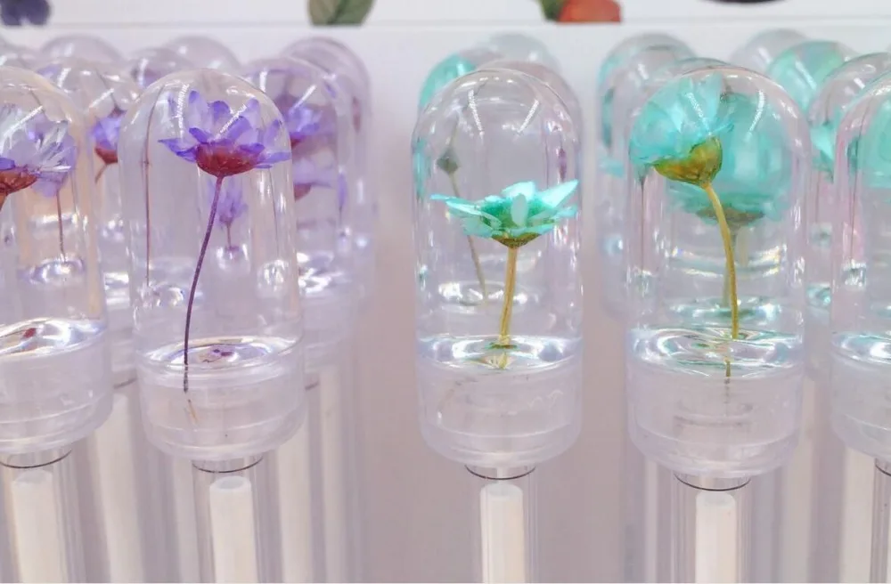 new creative dry flower gel pen cute cartoon neutral pen student prize pen office black writing pen promotion gift pen 48pc/lot