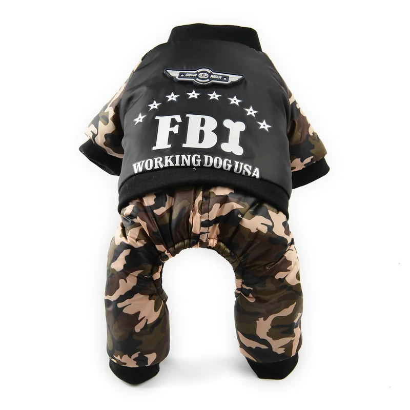 Russia Winter Pet Dog Clothes Coat Warm Outerwear Thicken Dog Clothing Jacket Pet Cat Products Clothes For Dogs Puppy Jumpsuit - Цвет: FBI black