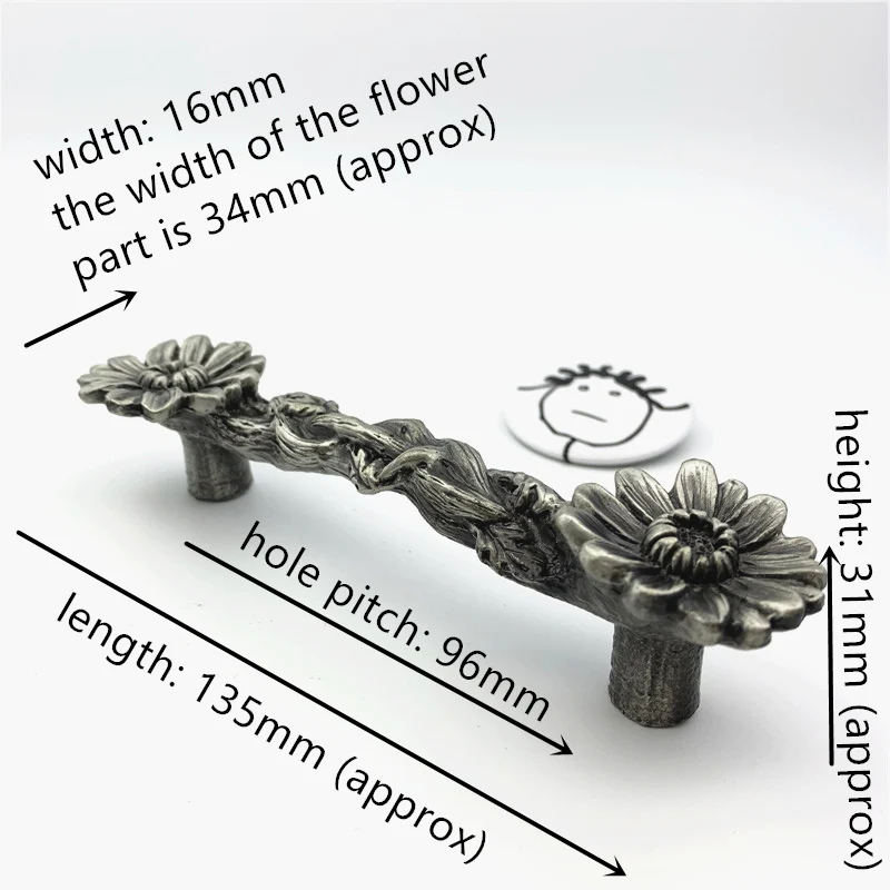 96mm w two flowers LCH в скандинавском стиле ручка подсолнечника креативная матовая Серебряная ручка винтажная свинцово-цинковый сплав в форме дикого цветка ящик с ручками - Цвет: 96mm w two flowers