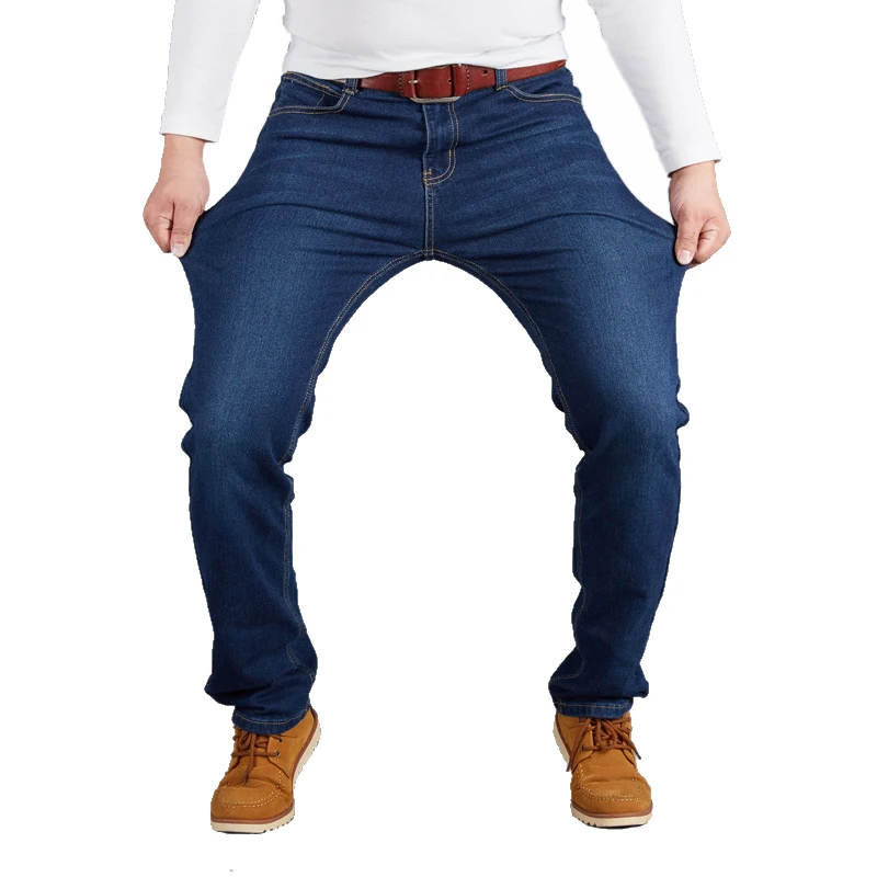 Online 28 50 pantalones de hombre de gran tamaño de estiramiento recto holgado pantalones de moda Casual negro azul Denim masculino Jeans de negocios clásico