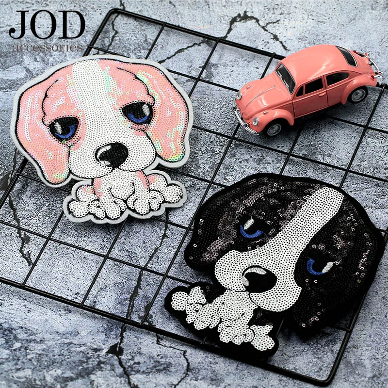 

Dog Embroidered Big Patch Iron on Sequin Patches for Clothing Badges Applique Thermal Stickers on Clothes Iron-on Transfers