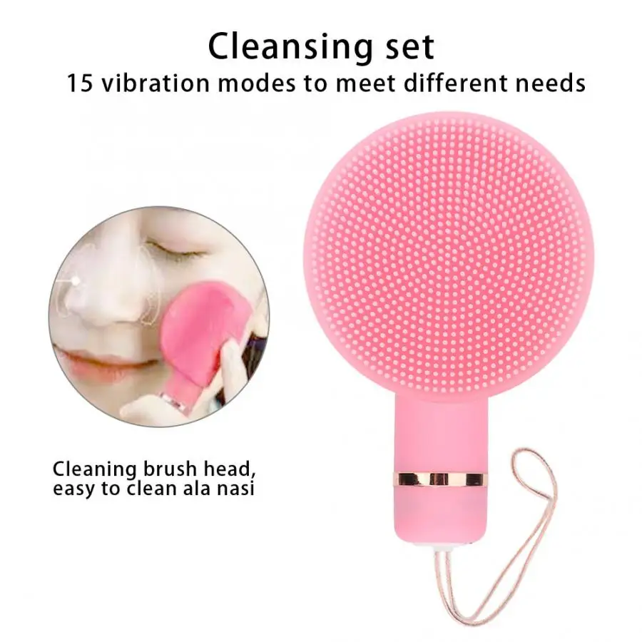 2 in 1 Portable Silicone Electric Face Cleansing Instruments Vibration Pore Facial Cleaner Brush Set Face Skin Care Tool a