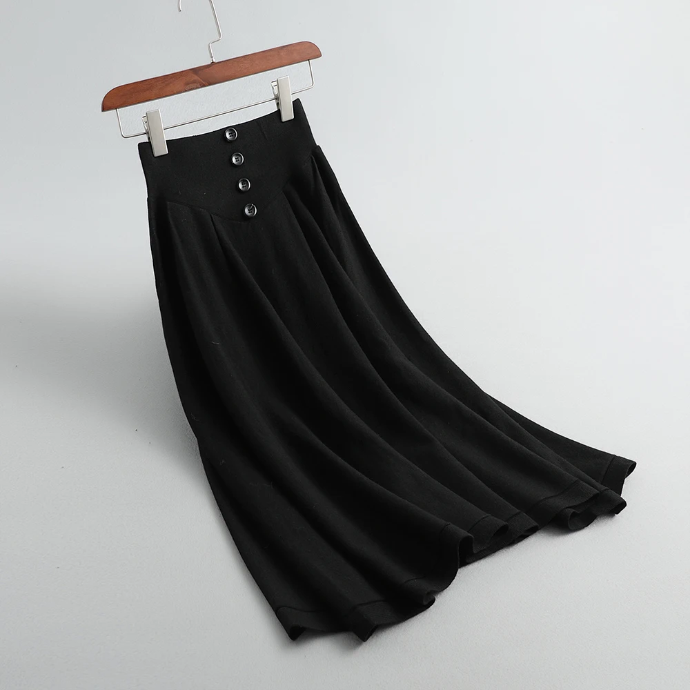 Шерхуре Высокая талия Шерсть Вязанная женская зимняя трапециевидная длинная юбка стрейч винтажная женская элегантная юбка Faldas Jupe Femme Saia - Цвет: Черный