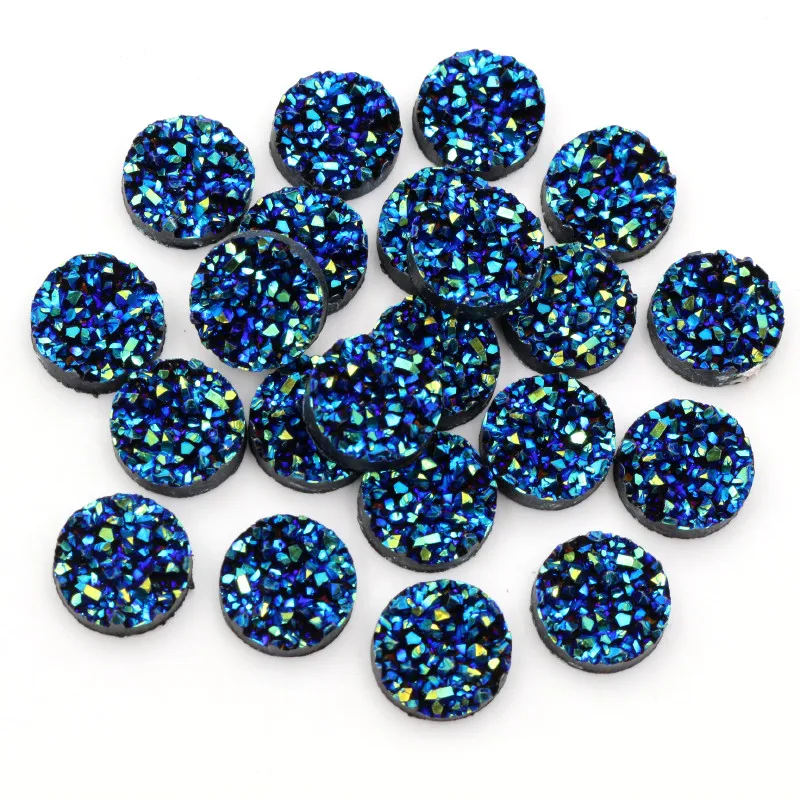 New Fashion 40pcs 8/10/12mm Mix AB Colors Druzy Natural ore Style Flat back Resin Cabochons For Bracelet Earrings accessories 