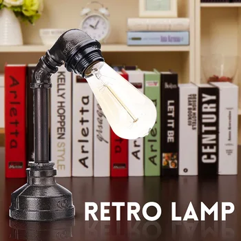 

110-240V Vintage E27 Bulb Industrial Pipe Table Lamp LED Table Desk Lamp Lantern Fixture Indoor Home Bedroom Decoration Gifts