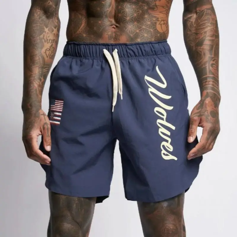 

Summer Men Shorts Fashion Solid Color Elastic Waist Sandy Printing Beach Shorts Leisure Bodybuilding Workout Loose Shorts Mens